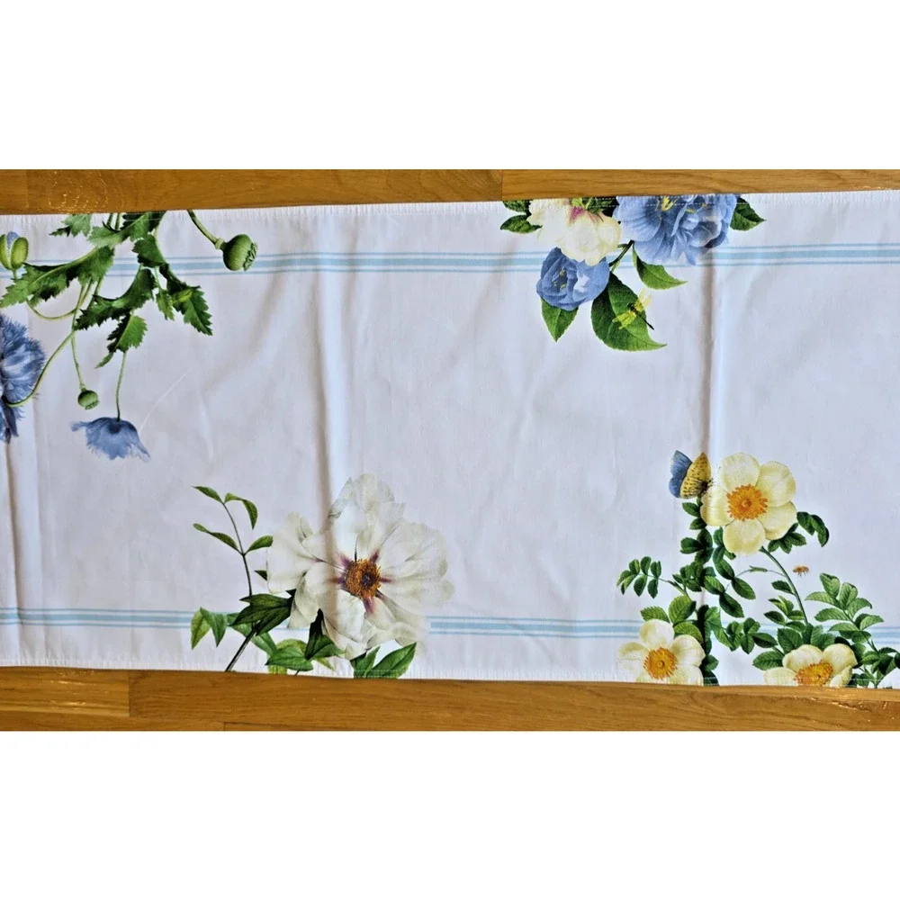 Williams Sonoma Floral Botanical Table Runner 18x109 Blue Pink Cottagecore